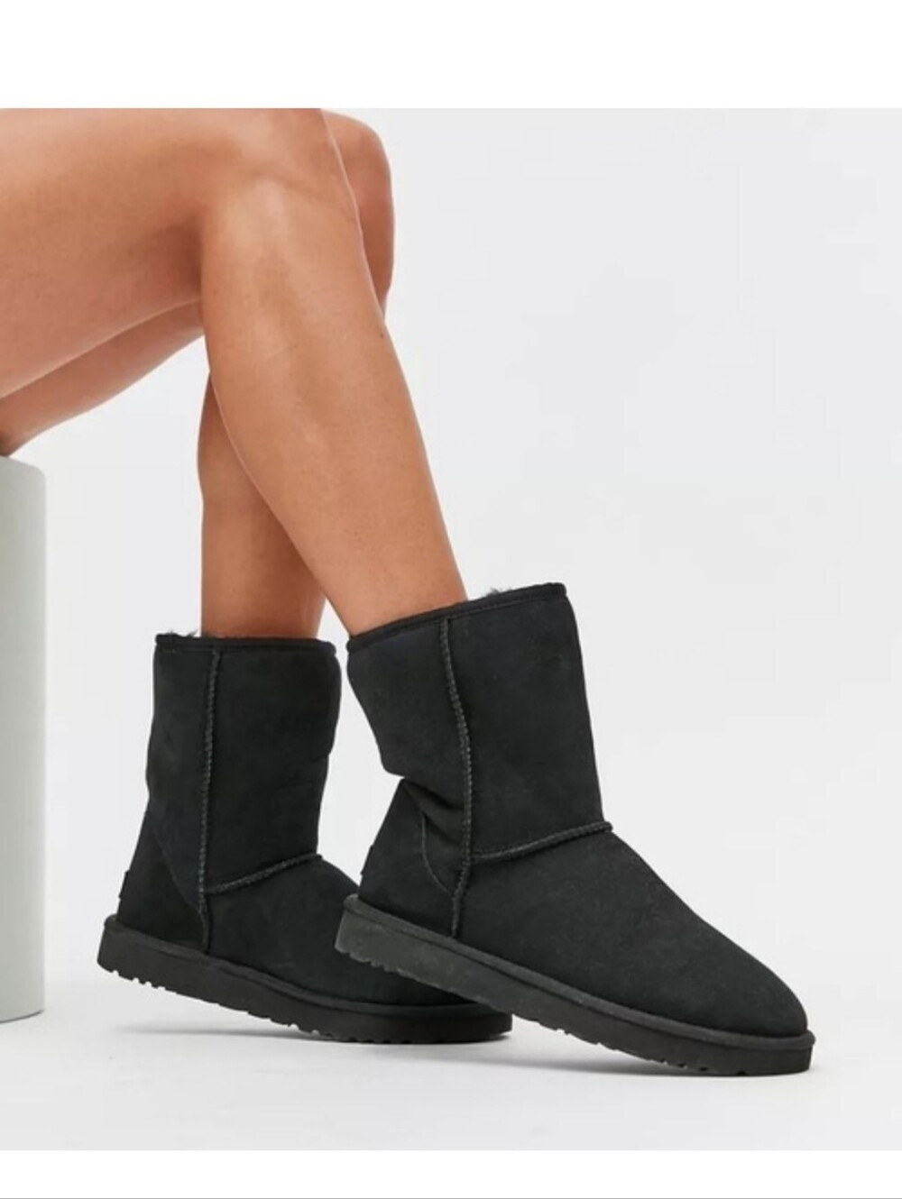 UGG Classic II Short Black Suede Boots Shearling